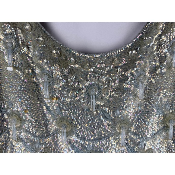 Belle Jacob Sequin Vintage 60s Designer Top Beaded Sleeveless Top Wool Party M - Picture 3 of 7